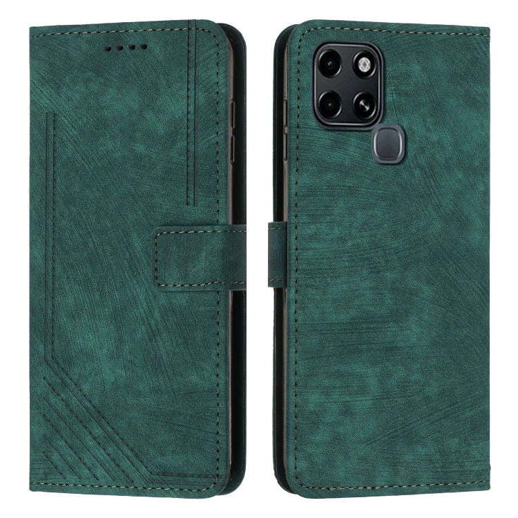 For Infinix Smart 6 Skin Feel Stripe Pattern Leather Phone Case with Lanyard(Green)