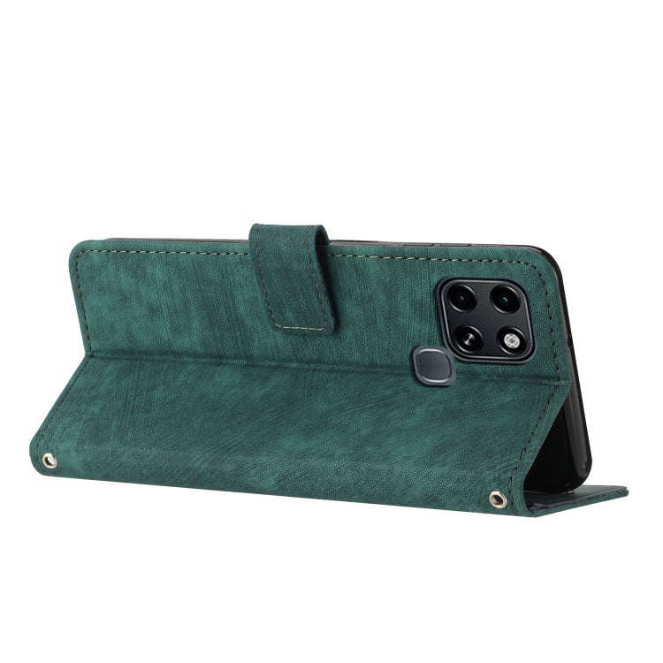 For Infinix Smart 6 Skin Feel Stripe Pattern Leather Phone Case with Lanyard(Green)