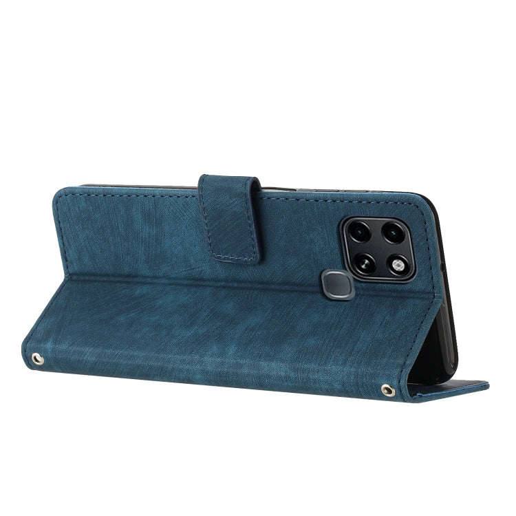 For Infinix Smart 6 Skin Feel Stripe Pattern Leather Phone Case with Lanyard(Blue)