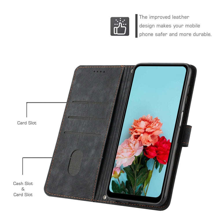 For Infinix Smart 6 Skin Feel Stripe Pattern Leather Phone Case with Lanyard(Black)