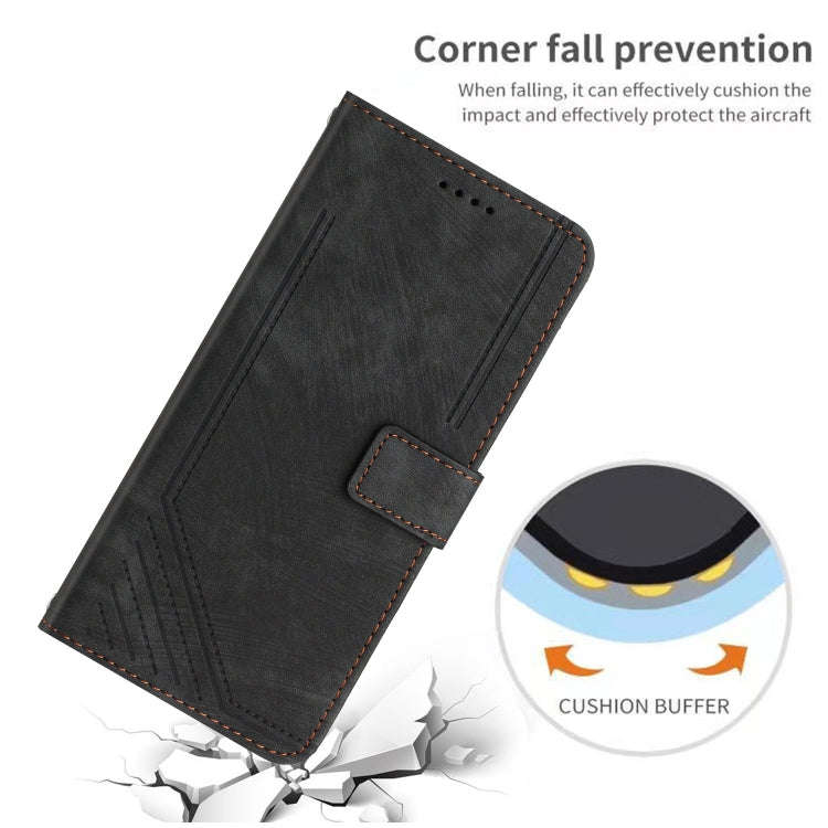 For Infinix Smart 6 Skin Feel Stripe Pattern Leather Phone Case with Lanyard(Black)
