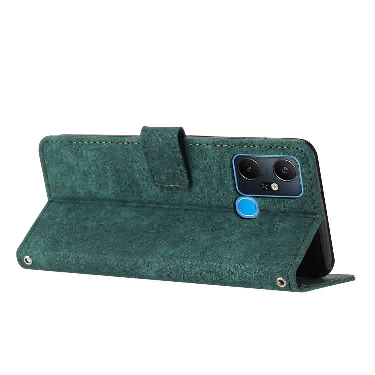 For Infinix Smart 6 Plus India Skin Feel Stripe Pattern Leather Phone Case with Lanyard(Green)