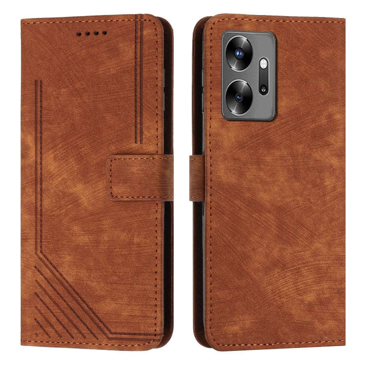 For Infinix Zero 20 Skin Feel Stripe Pattern Leather Phone Case with Lanyard(Brown)