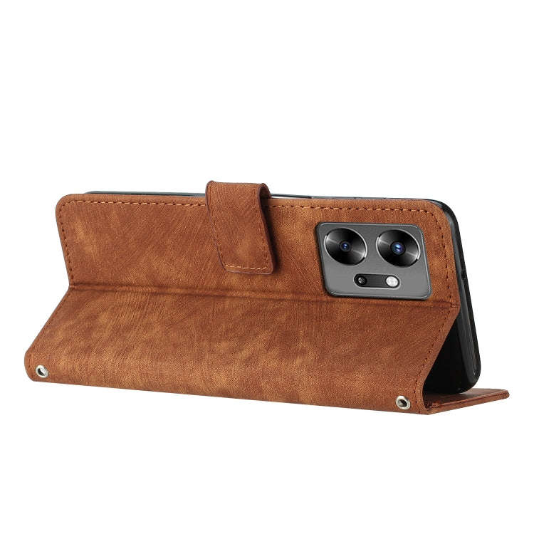 For Infinix Zero 20 Skin Feel Stripe Pattern Leather Phone Case with Lanyard(Brown)