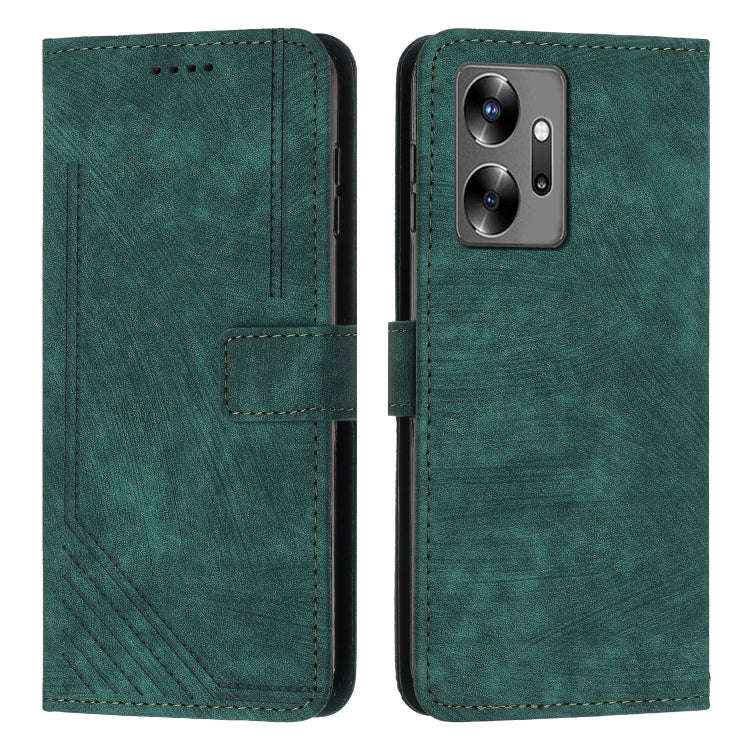 For Infinix Zero 20 Skin Feel Stripe Pattern Leather Phone Case with Lanyard(Green)