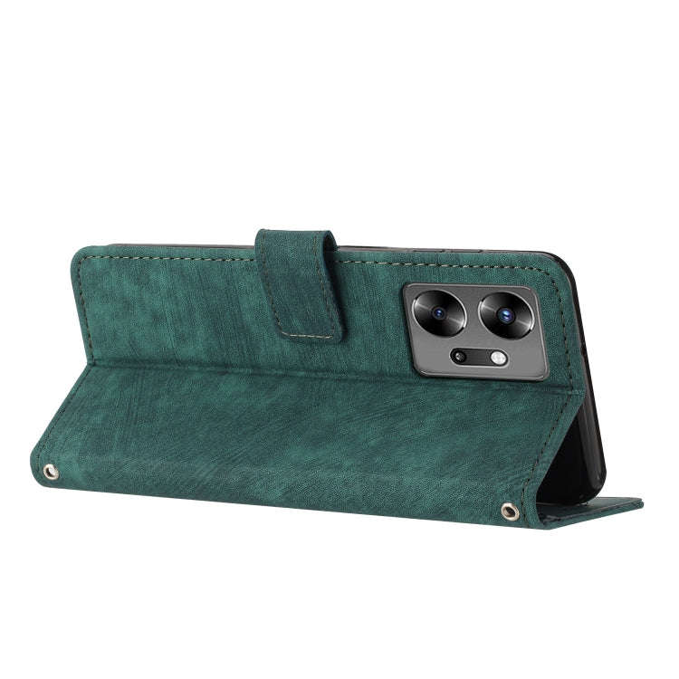 For Infinix Zero 20 Skin Feel Stripe Pattern Leather Phone Case with Lanyard(Green)