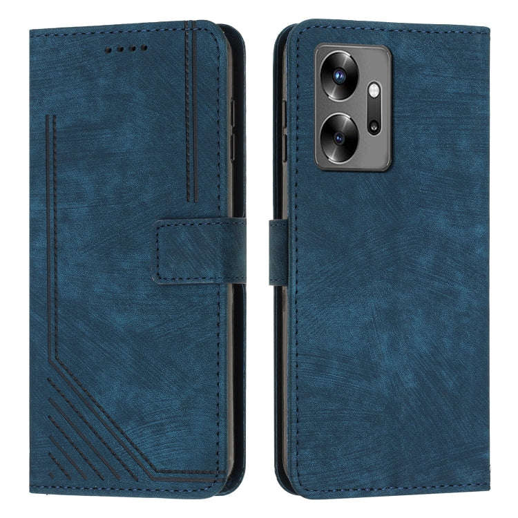 For Infinix Zero 20 Skin Feel Stripe Pattern Leather Phone Case with Lanyard(Blue)