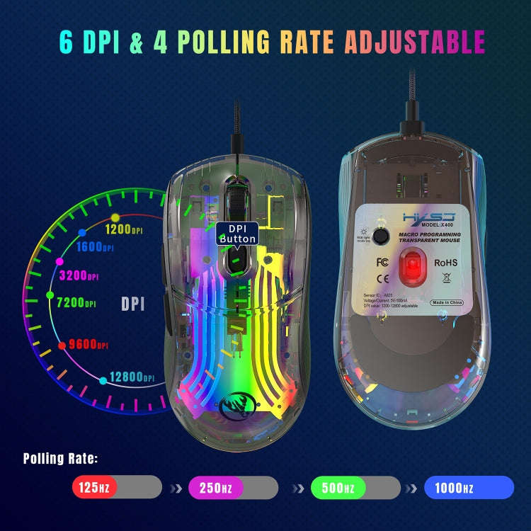 X400 7 Keys Transparent RGB Wired Gaming Mouse (Black)