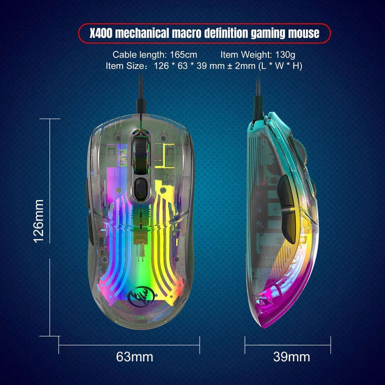 X400 7 Keys Transparent RGB Wired Gaming Mouse (Black)