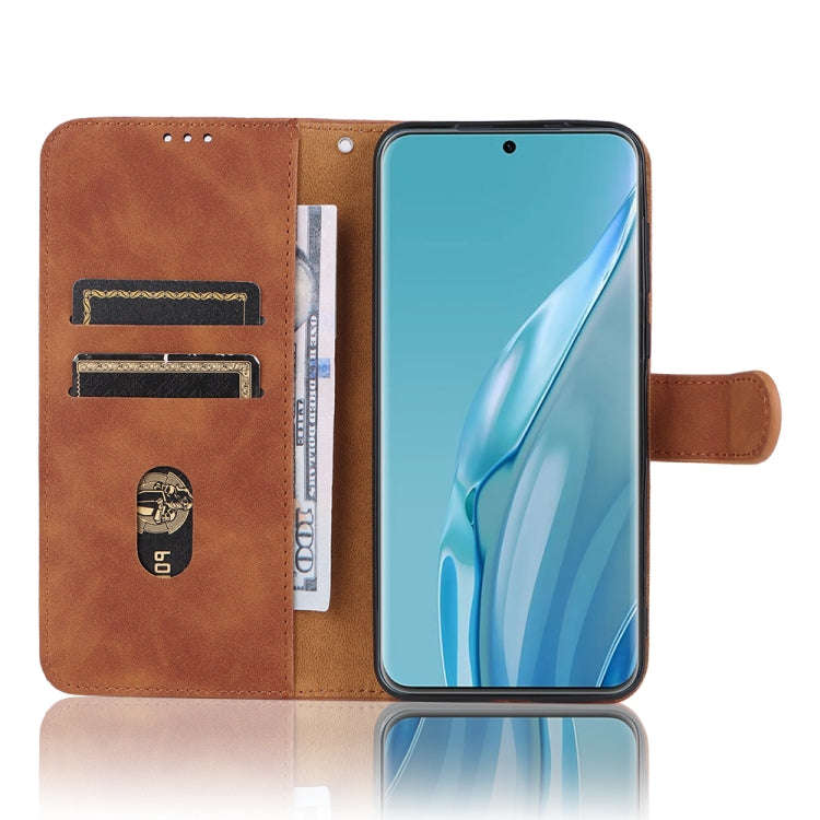 For Huawei P60 Art Skin Feel Magnetic Flip Leather Phone Case(Brown)