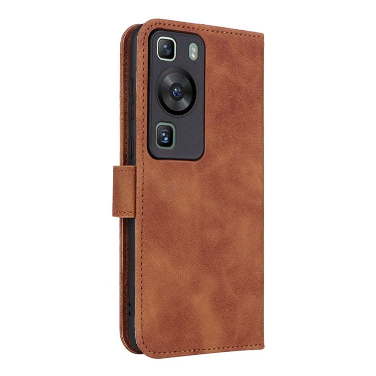 For Huawei P60 / P60 Pro Skin Feel Magnetic Flip Leather Phone Case(Brown)