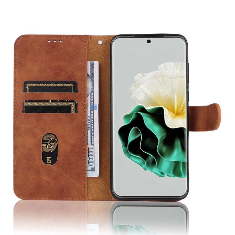 For Huawei P60 / P60 Pro Skin Feel Magnetic Flip Leather Phone Case(Brown)