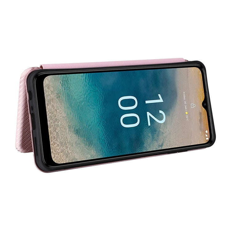 For Nokia G22 Carbon Fiber Texture Flip Leather Phone Case(Pink)