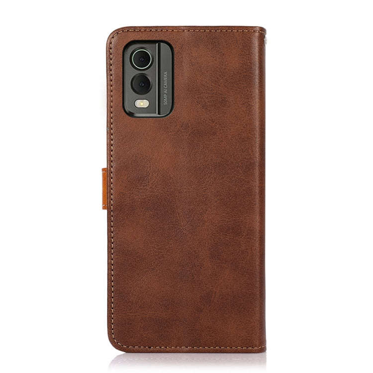 For Nokia C32 KHAZNEH Dual-color Cowhide Texture Flip Leather Phone Case(Brown)