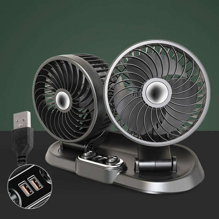 F622U Car Creative Folding Rotatable Double Head Electric Cooling Fan with Dual USB Charging Port...