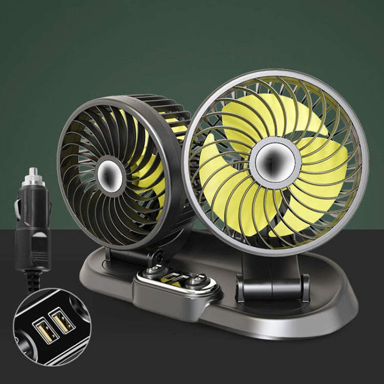 F622U Car Creative Folding Rotatable Double Head Electric Cooling Fan with Dual USB Charging Port...