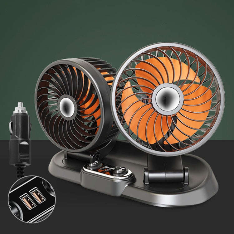 F622U Car Creative Folding Rotatable Double Head Electric Cooling Fan with Dual USB Charging Port...