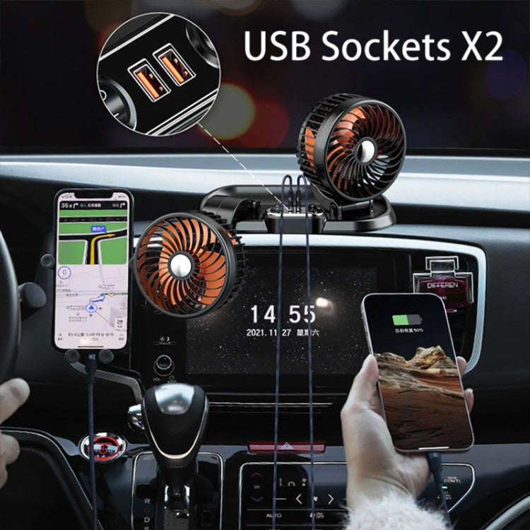 F622U Car Creative Folding Rotatable Double Head Electric Cooling Fan with Dual USB Charging Port...
