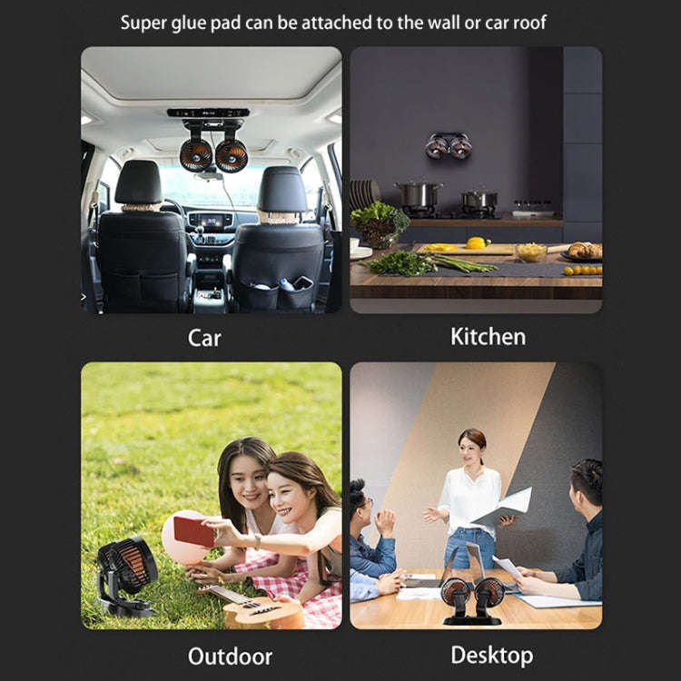 F622U Car Creative Folding Rotatable Double Head Electric Cooling Fan with Dual USB Charging Port...