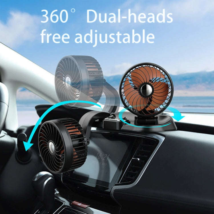 F622U Car Creative Folding Rotatable Double Head Electric Cooling Fan with Dual USB Charging Port...