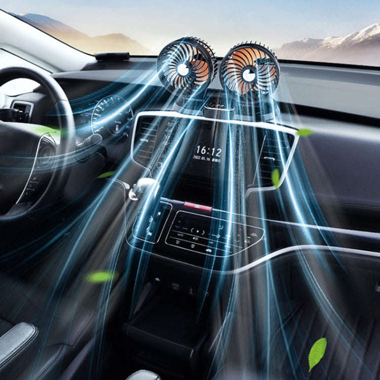 F622U Car Creative Folding Rotatable Double Head Electric Cooling Fan with Dual USB Charging Port...