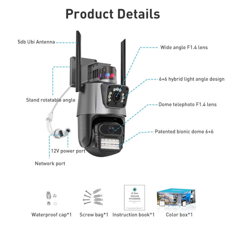 QX81 Humanoid Recognition AI Alarm WIFI Spherical Dual 2MP IP Camera, Plug:EU Plug