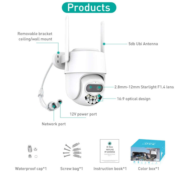 QX82 400W Dual Screen Dual Channel Synchronous Monitoring IP Camera, Plug:AU Plug