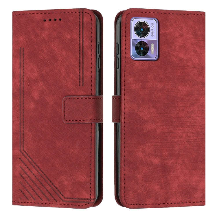 For Motorola Edge 30 Neo / 30 Lite Skin Feel Stripe Pattern Leather Phone Case with Lanyard(Red)