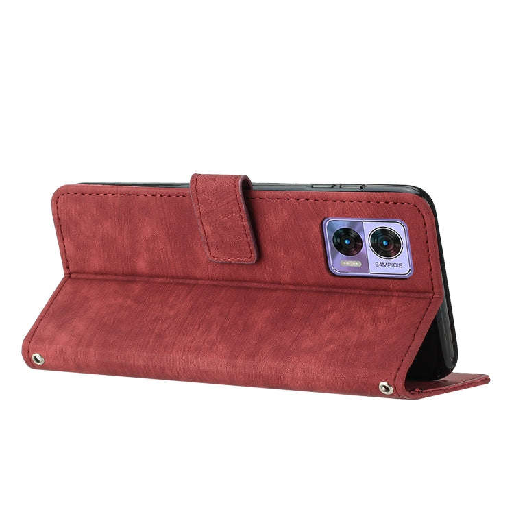 For Motorola Edge 30 Neo / 30 Lite Skin Feel Stripe Pattern Leather Phone Case with Lanyard(Red)