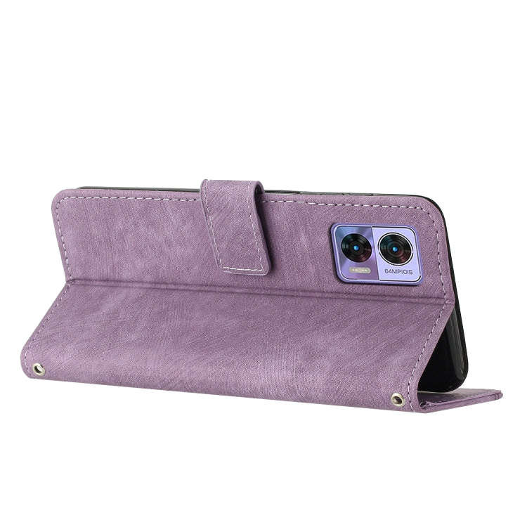 For Motorola Edge 30 Neo / 30 Lite Skin Feel Stripe Pattern Leather Phone Case with Lanyard(Purple)
