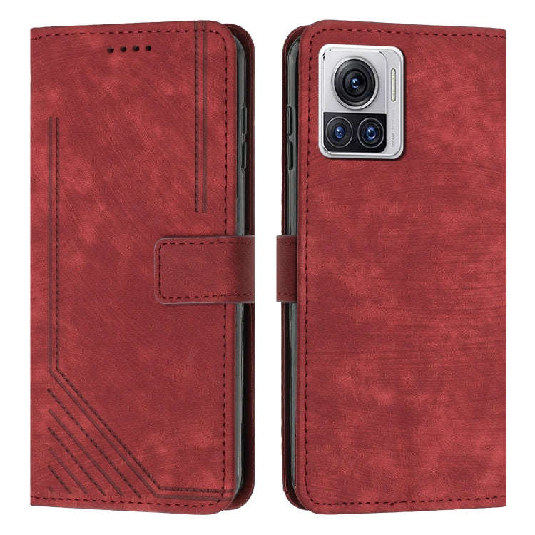 For Motorola Edge 30 Ultra / X30 Pro Skin Feel Stripe Pattern Leather Phone Case with Lanyard(Red)
