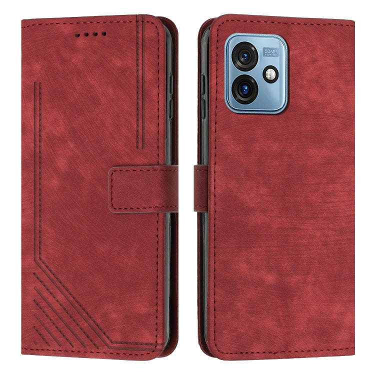 For Motorola Moto G 5G 2023 Skin Feel Stripe Pattern Leather Phone Case with Lanyard(Red)