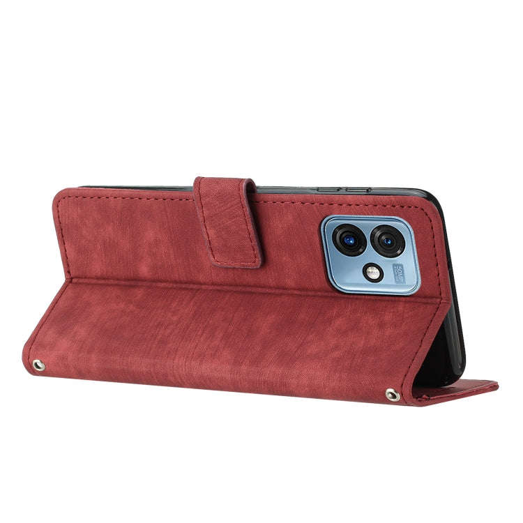 For Motorola Moto G 5G 2023 Skin Feel Stripe Pattern Leather Phone Case with Lanyard(Red)