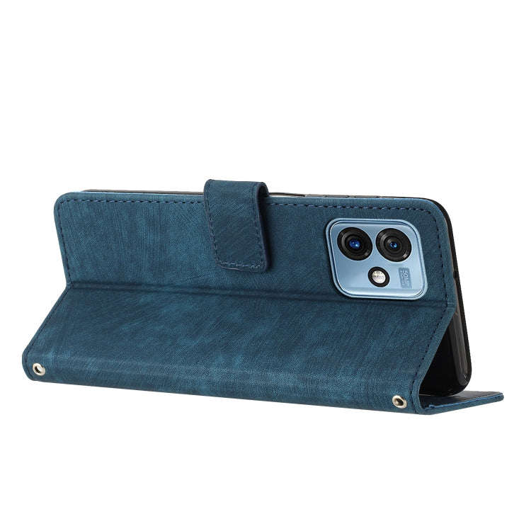 For Motorola Moto G 5G 2023 Skin Feel Stripe Pattern Leather Phone Case with Lanyard(Blue)