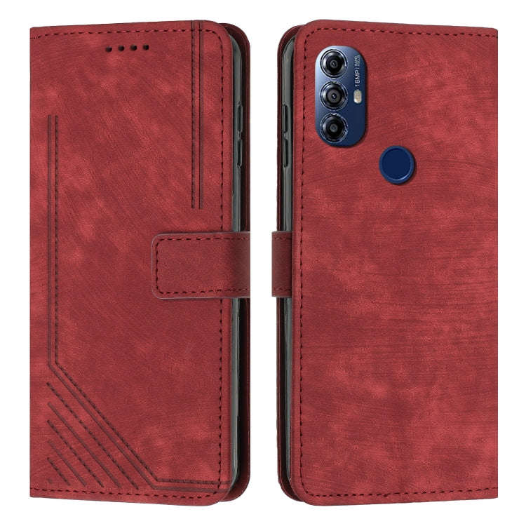 For Motorola Moto G Power 2022/G Play 2023 Skin Feel Stripe Pattern Leather Phone Case with Lanya...