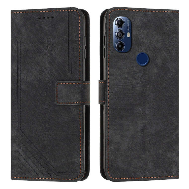 For Motorola Moto G Power 2022/G Play 2023 Skin Feel Stripe Pattern Leather Phone Case with Lanya...