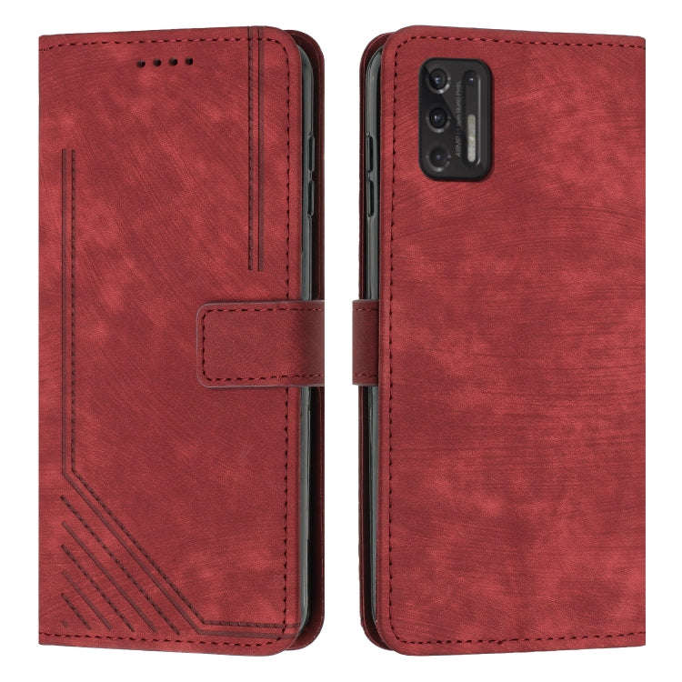 Motorola Moto G Stylus 2021 Skin Feel Stripe Pattern Leather Phone Case with Lanyard(Red)