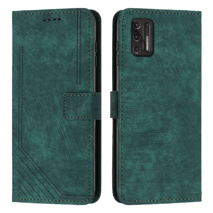 Motorola Moto G Stylus 2021 Skin Feel Stripe Pattern Leather Phone Case with Lanyard(Green)
