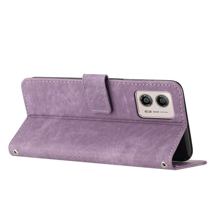For Motorola Moto G53 / G13 / G23 Skin Feel Stripe Pattern Leather Phone Case with Lanyard(Purple)