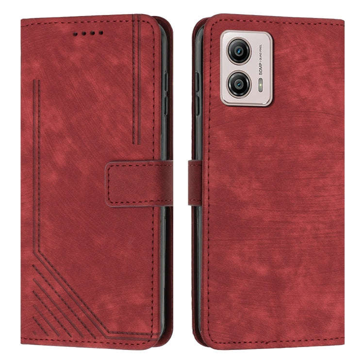 For Motorola Moto G73 Skin Feel Stripe Pattern Leather Phone Case with Lanyard(Red)