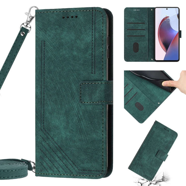 For Motorola Moto S30 Pro / Edge 30 Fusion Skin Feel Stripe Pattern Leather Phone Case with Lanya...