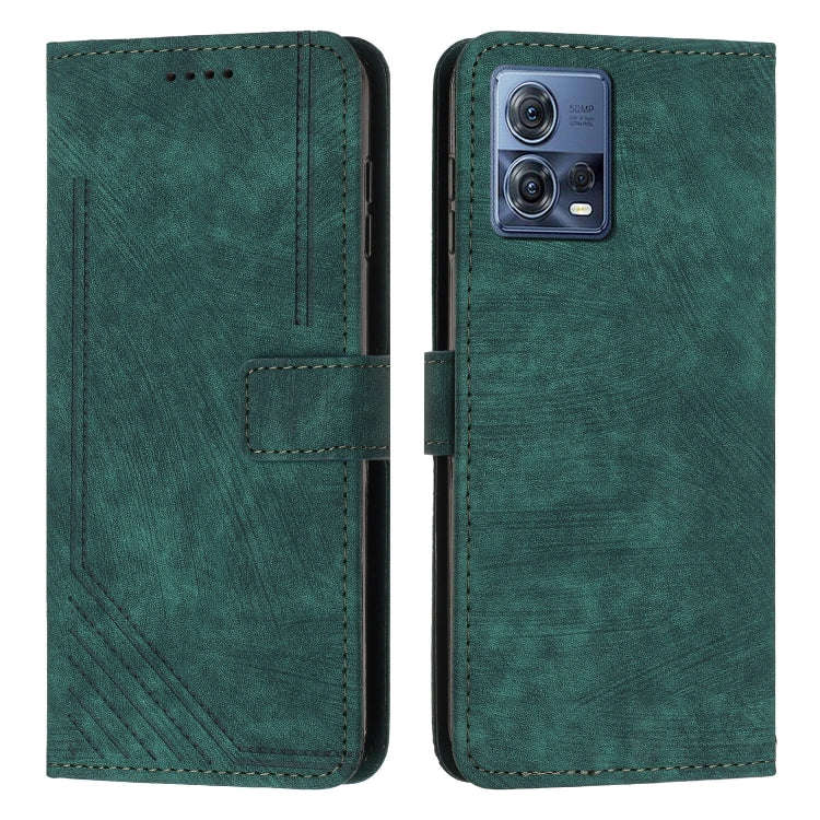 For Motorola Moto S30 Pro / Edge 30 Fusion Skin Feel Stripe Pattern Leather Phone Case with Lanya...