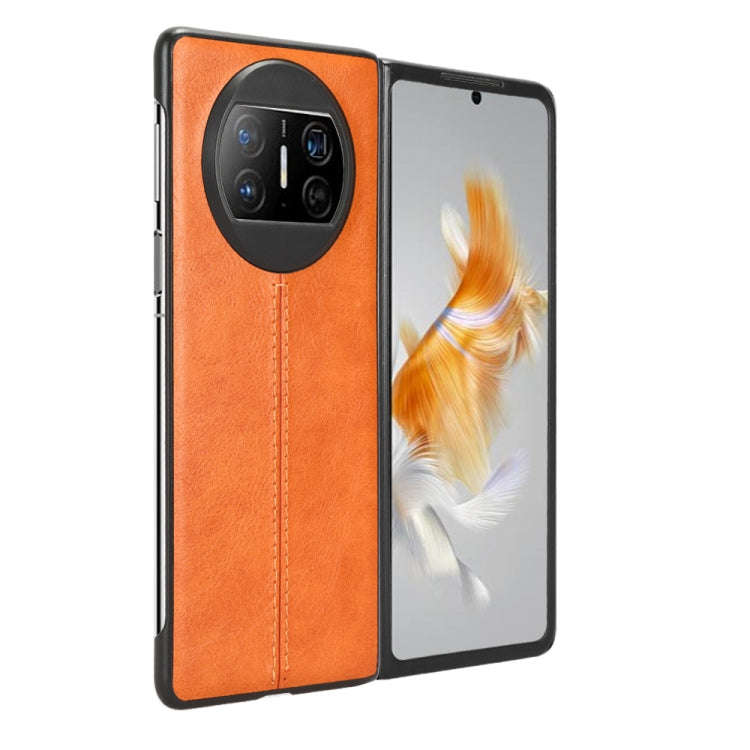For Huawei Mate X3 Sewing Cow Pattern Skin PC + PU + TPU Phone Case(Orange)