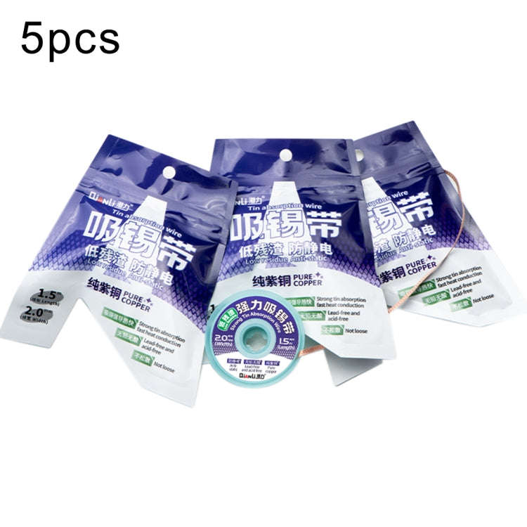 5pcs QianLi 1.5m x 2.0mm Low-residue Anti-static Pure Copper Strong Tin Absorption Wire