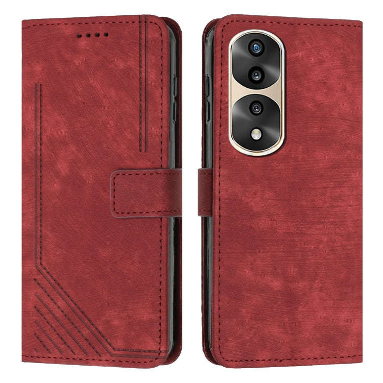 For Honor 70 Pro / 70 Pro+ Skin Feel Stripe Pattern Leather Phone Case with Lanyard(Red)