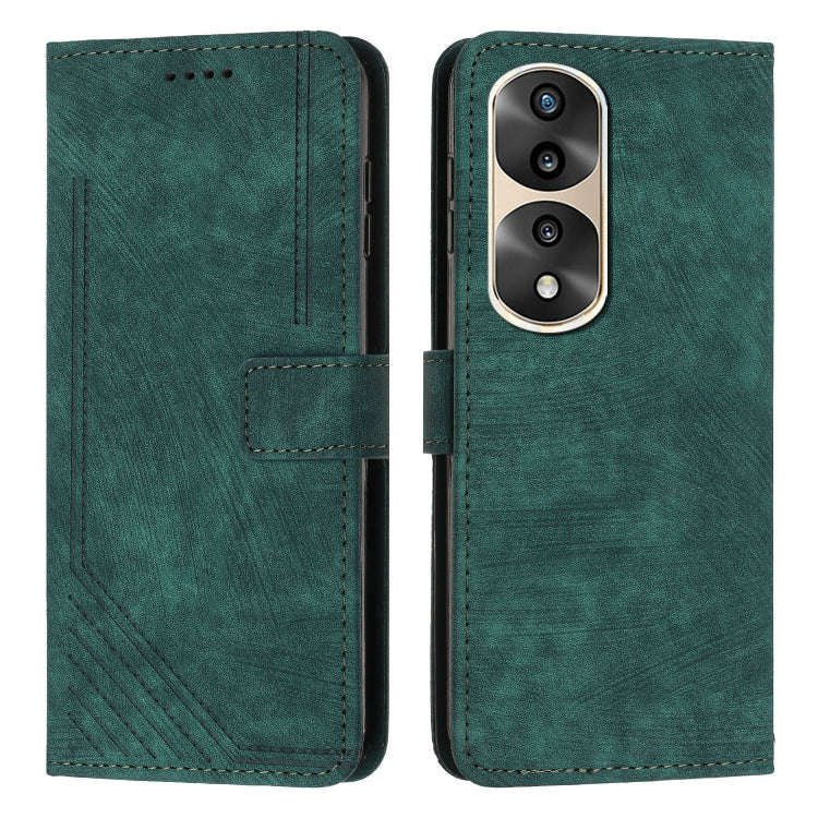 For Honor 70 Pro / 70 Pro+ Skin Feel Stripe Pattern Leather Phone Case with Lanyard(Green)