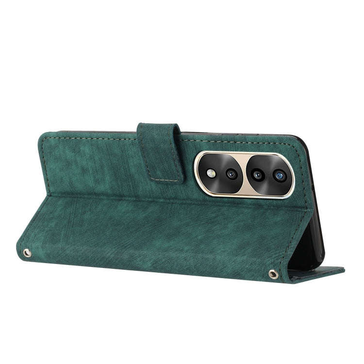For Honor 70 Pro / 70 Pro+ Skin Feel Stripe Pattern Leather Phone Case with Lanyard(Green)