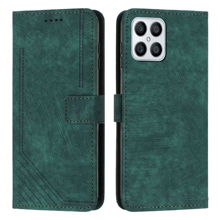 For Honor X8 4G / X30i / Play6T Pro Skin Feel Stripe Pattern Leather Phone Case with Lanyard(Green)