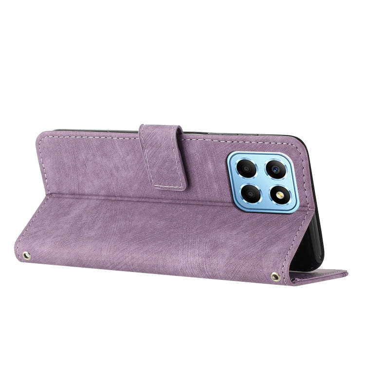For Honor X8 5G / Play6C 5G / X6 4G Skin Feel Stripe Pattern Leather Phone Case with Lanyard(Purple)