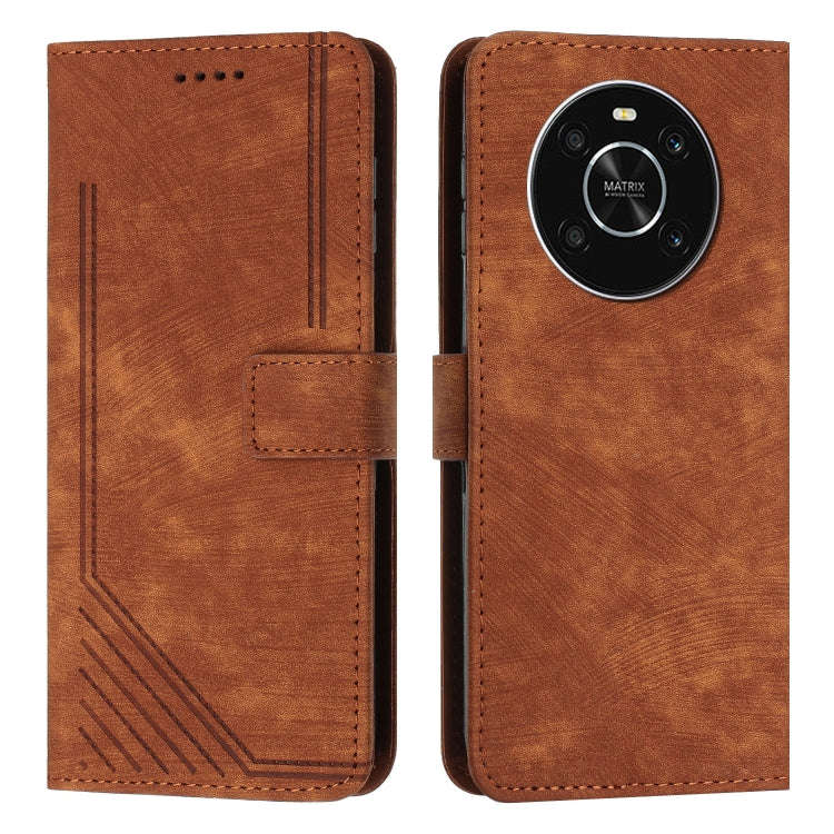 For Honor X9 5G&4G / X30 / Magic4 Lite Skin Feel Stripe Pattern Leather Phone Case with Lanyard(B...